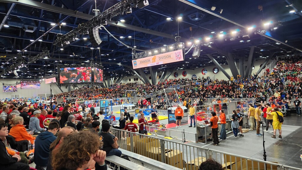 An arena photo at the FIRST Robotics Competition World Championship in Houston, Texas! 