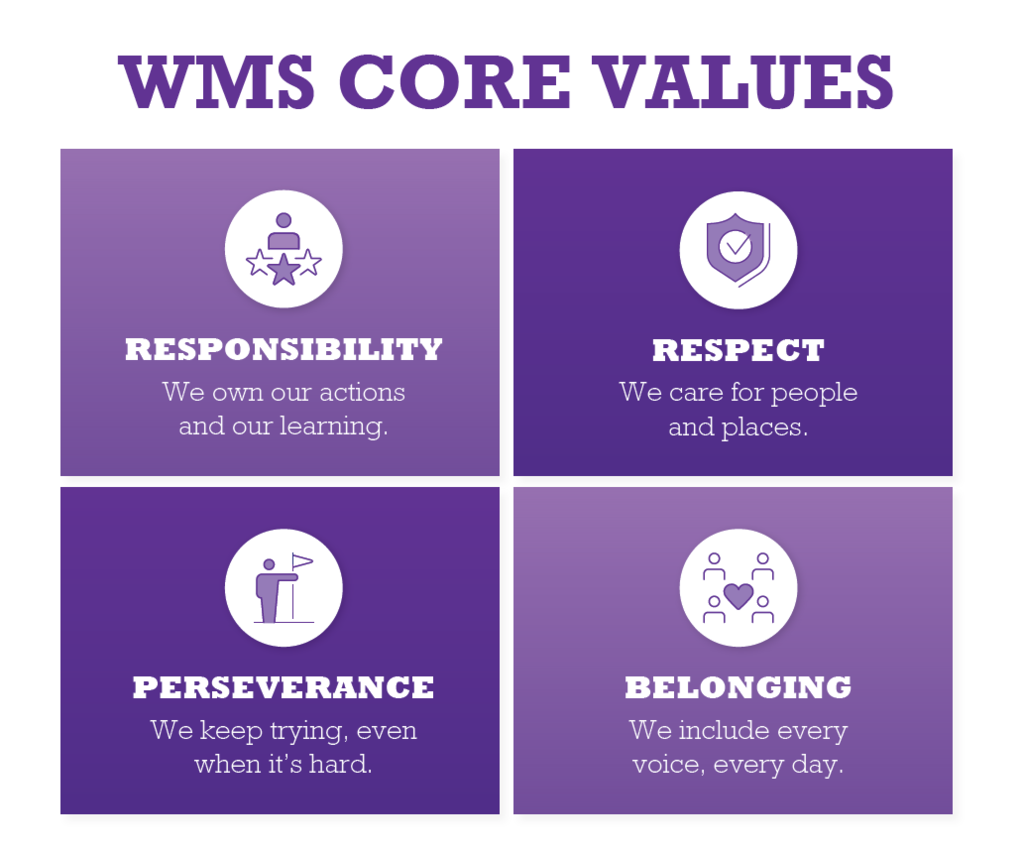 WMS Core Values of responsibility, respect, belonging, and perserverance