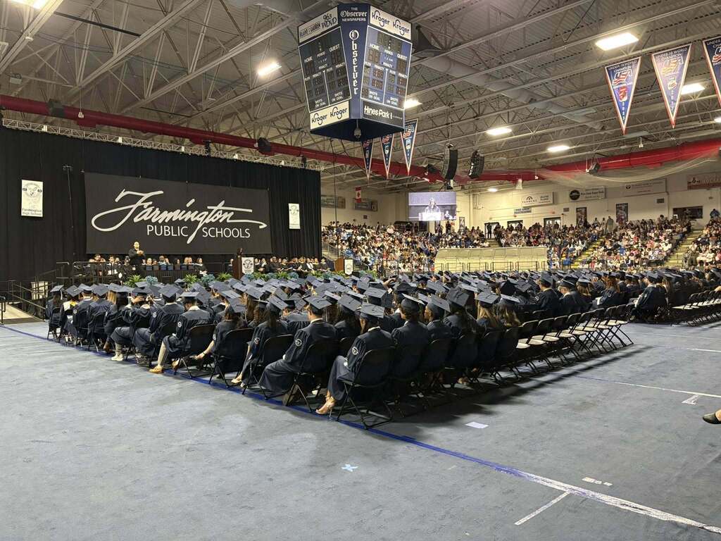 A photo from behind the Farmington High School class of  2026 at graduation.