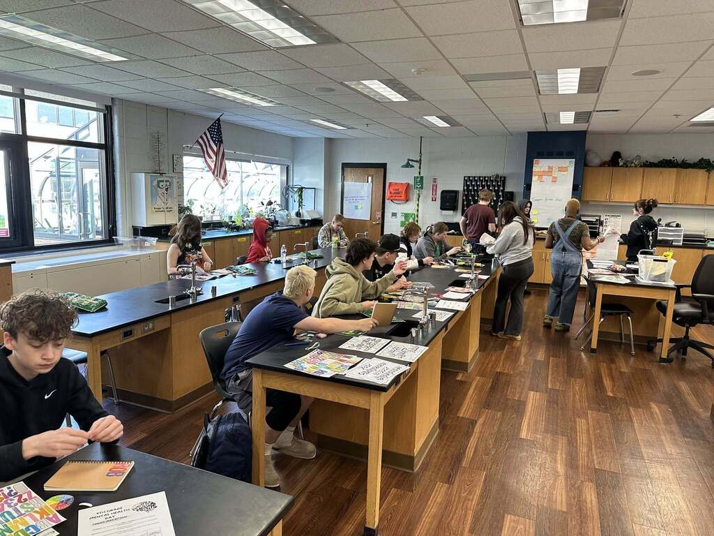 Students working on a project in a lab during FHS' Mental Health Resource Fair.