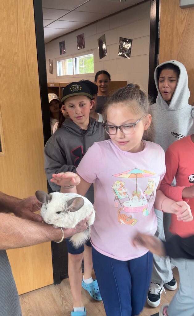 Girl student petting a bunny