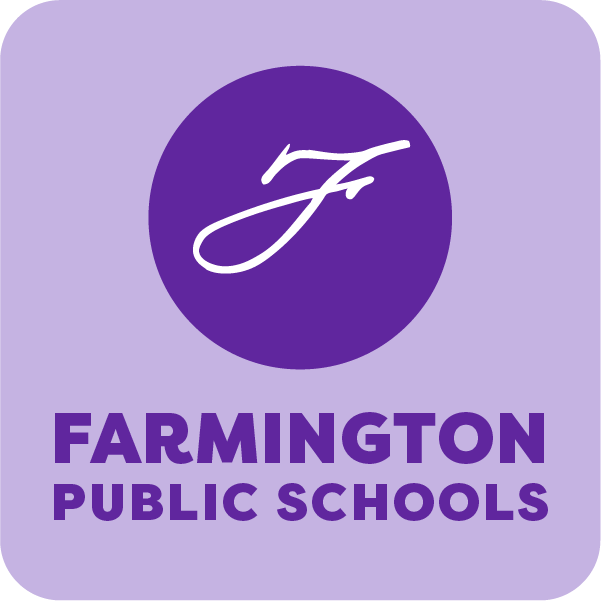 A graphic of what the FPS App Icon looks like which is light purple with a cursive F and Farmington Public Schools in bold text