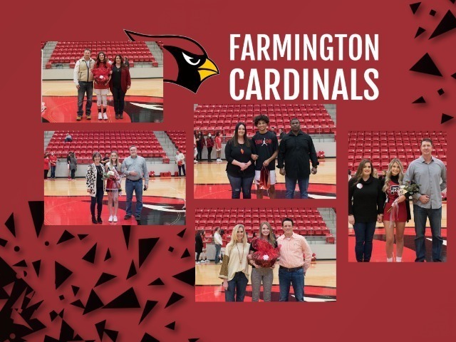 Collage of seniors smiling with their parents on the basketball court