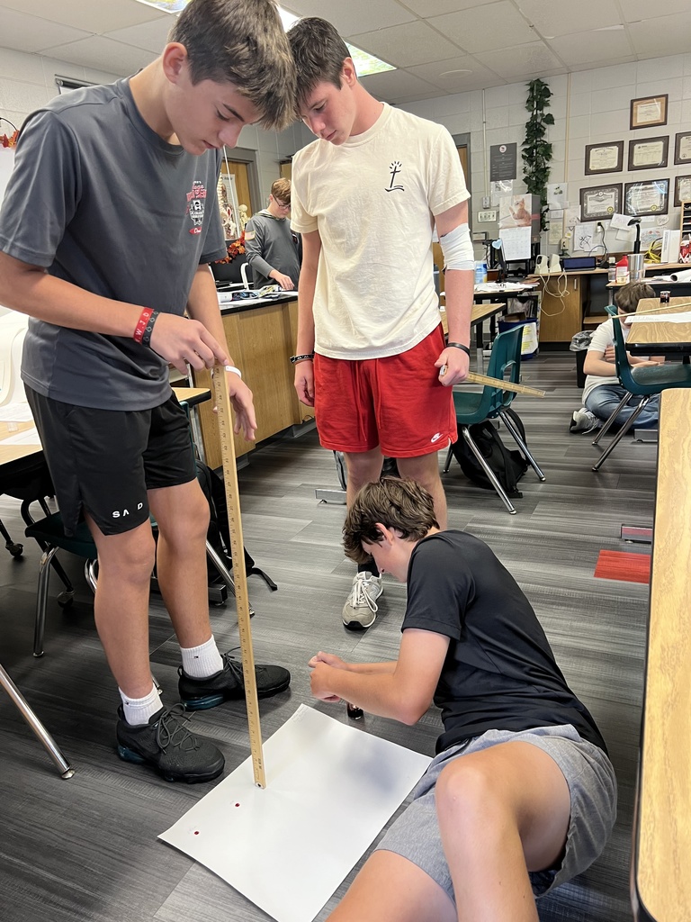 Students on the floor, measuring drops with a yard stick