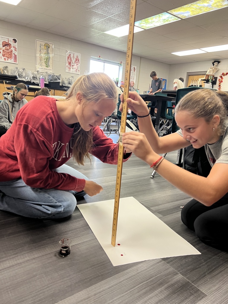 Students on the floor, measuring drops with a yard stick