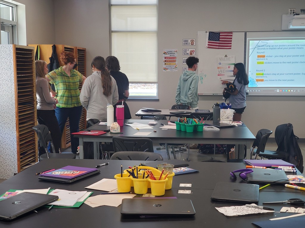 Art students standing in the art room