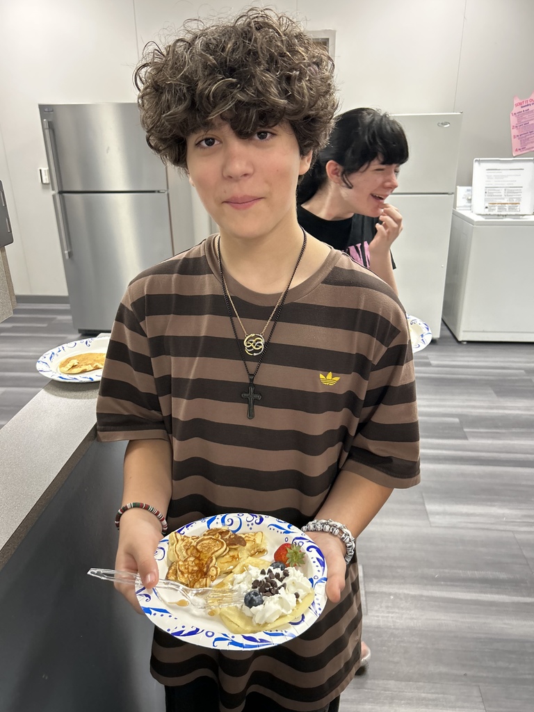 Student with pancakes