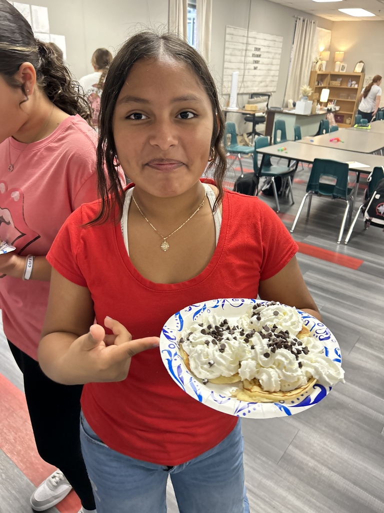 Student with pancakes