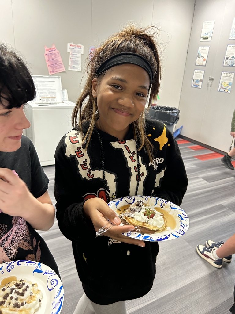 Student with pancakes