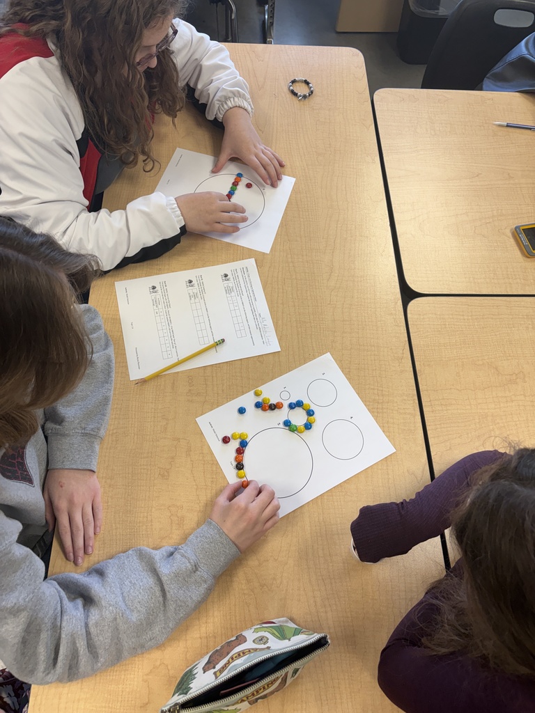 students working with m&ms and paper