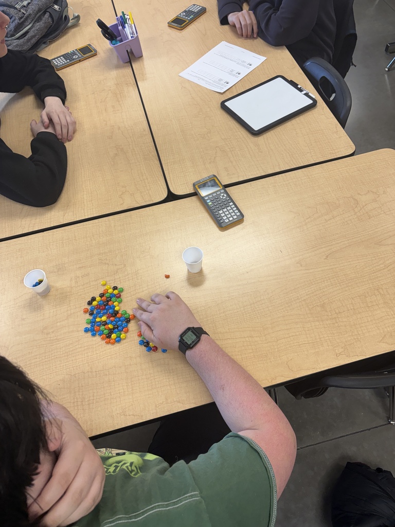 students working with m&ms and paper