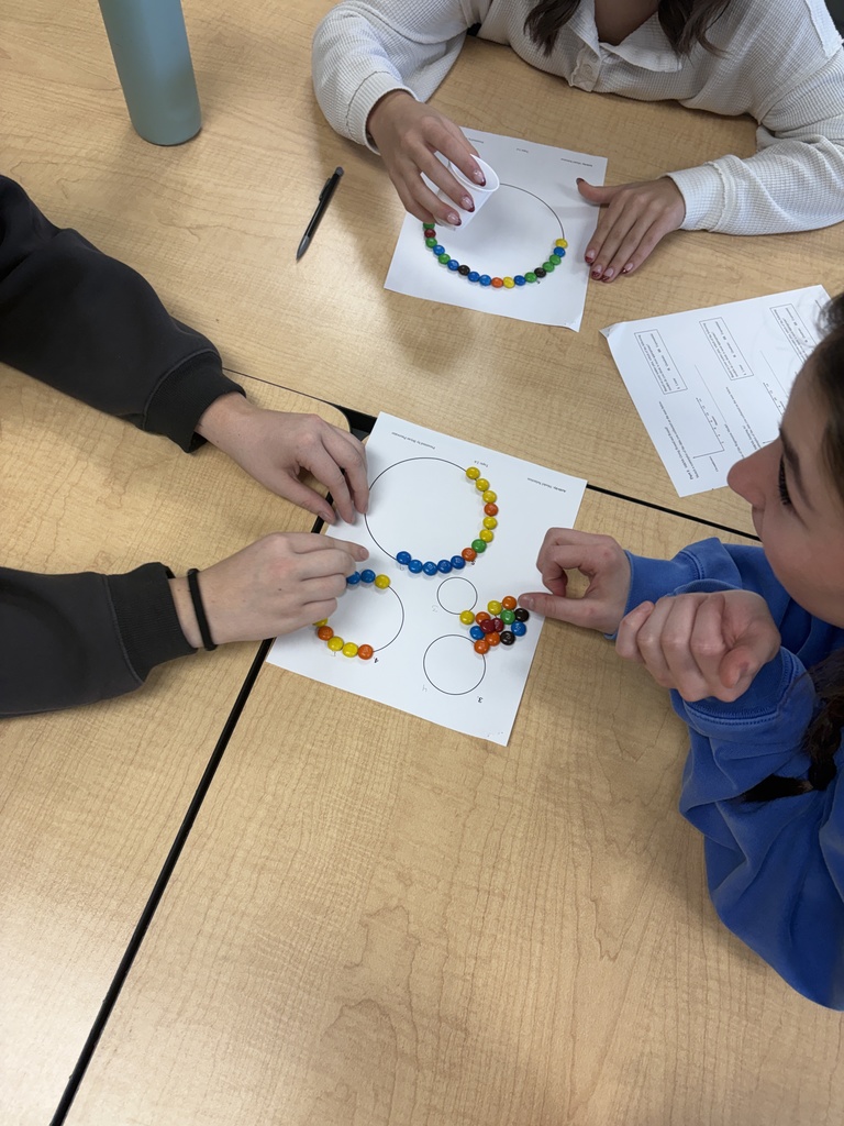 students working with m&ms and paper