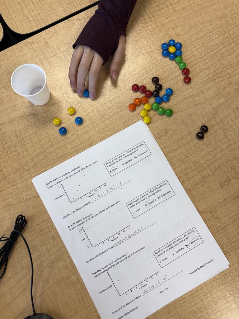 students working with m&ms and paper