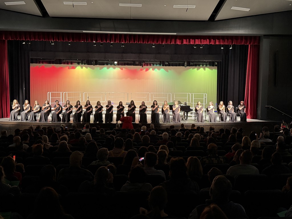 Members of the Jr. High choir on stage performing at a concert