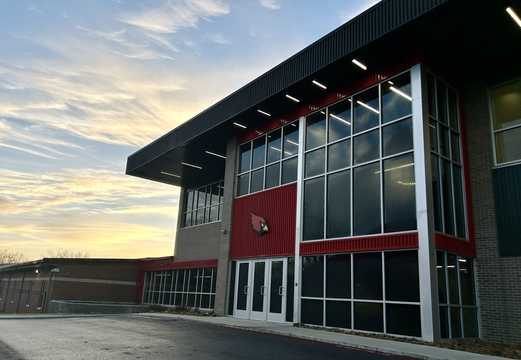 C Hall front doors in the morning