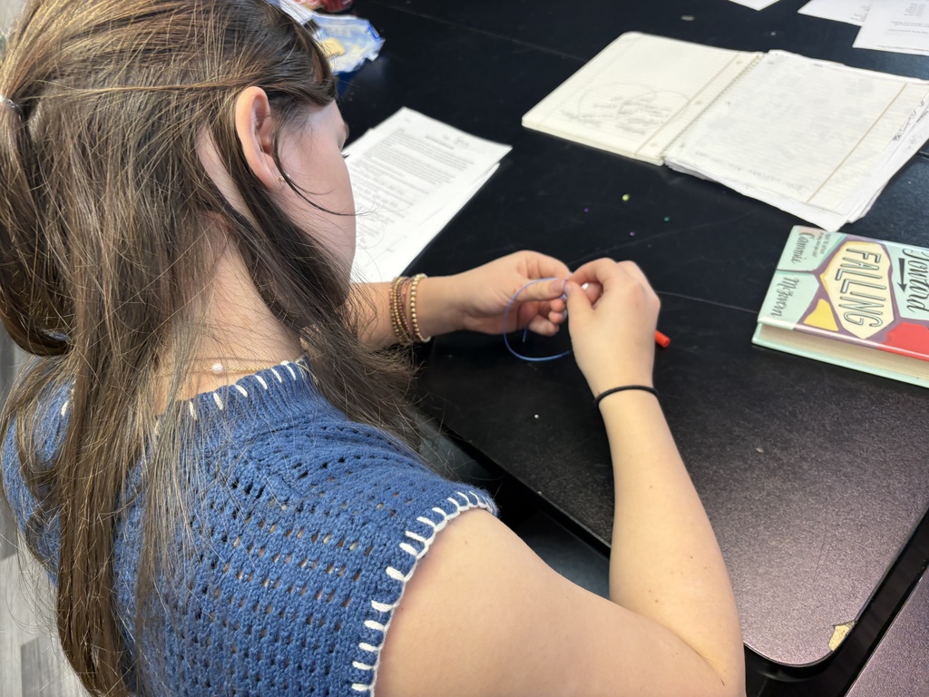 Advanced Biology students making bracelets