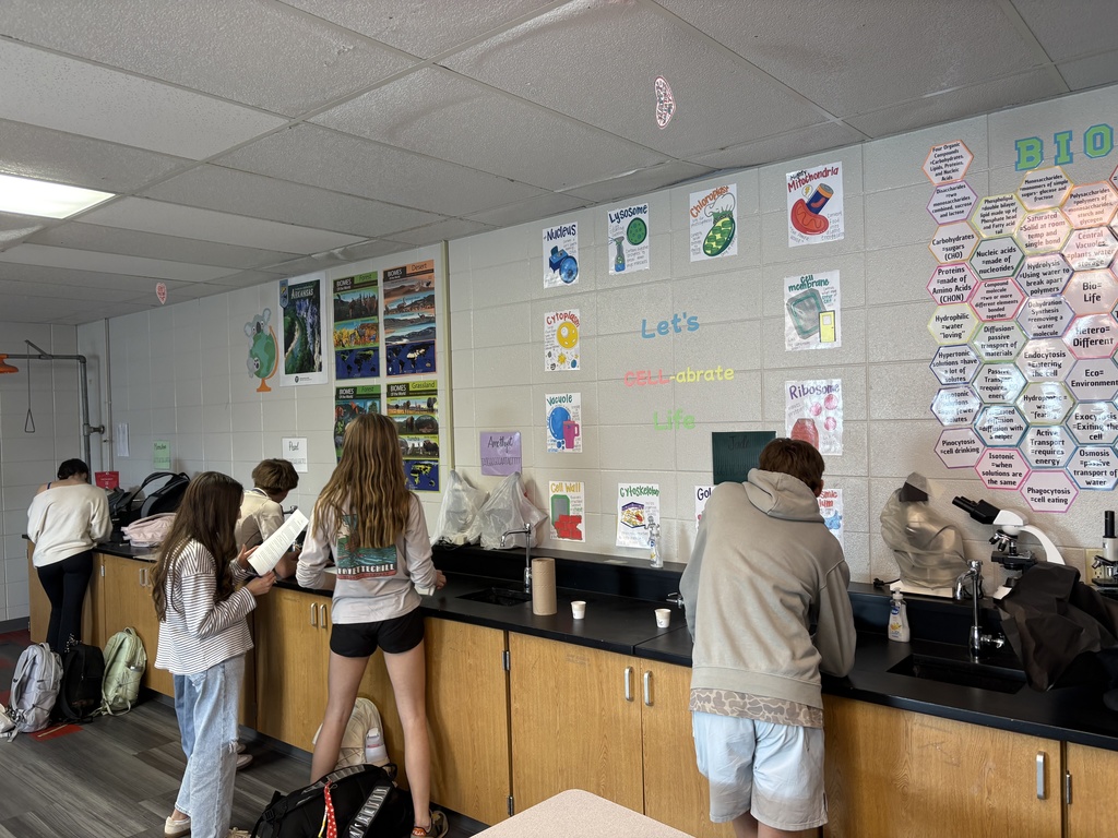Advanced Biology students making bracelets