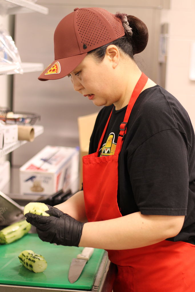 Cafeteria worker in action