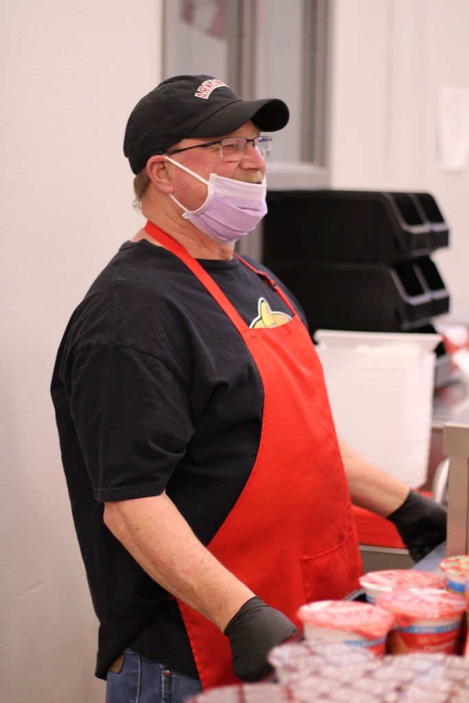 Cafeteria worker in action