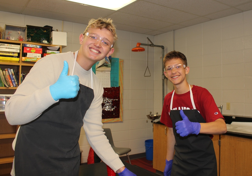 Students participating in pig dissection day in Mrs. Maxwell's class