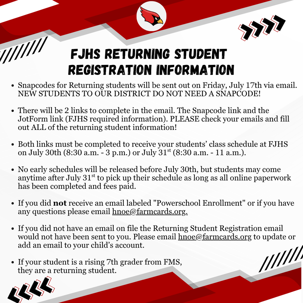 FJHS Returning Student Registration 26-27