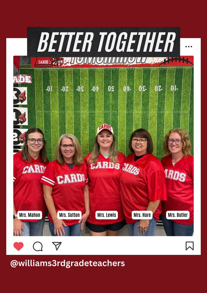 Five women in red jerseys, smiling. They stand together in front of a football field background. The words "Better Together" are displayed at the top.