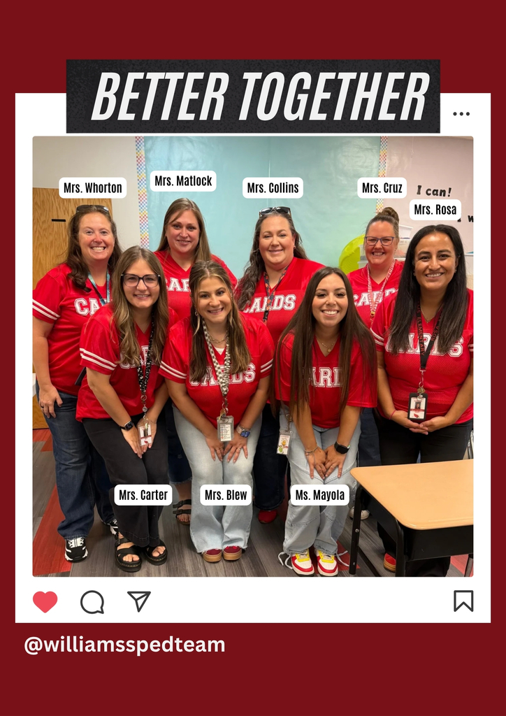 A group of women in red shirts stands in a classroom. Seven are smiling at the camera, with names above them.