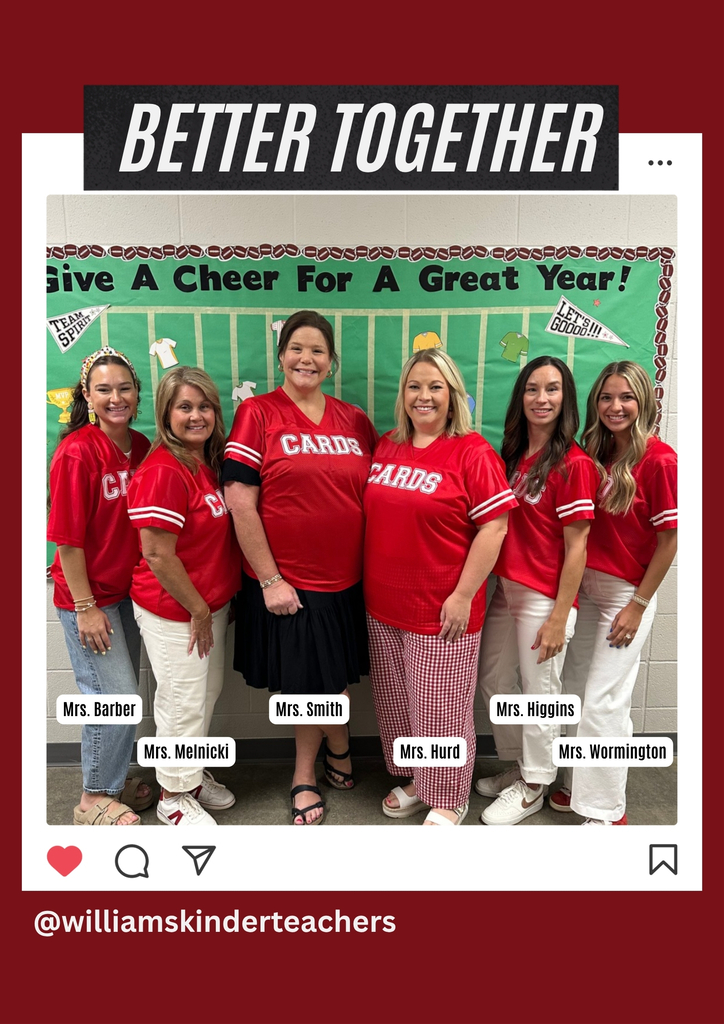 Six women in red football jerseys, with "Cards" printed on one, standing before a green banner. Text reads "Better Together" and "Give A Cheer For A Great Year!"