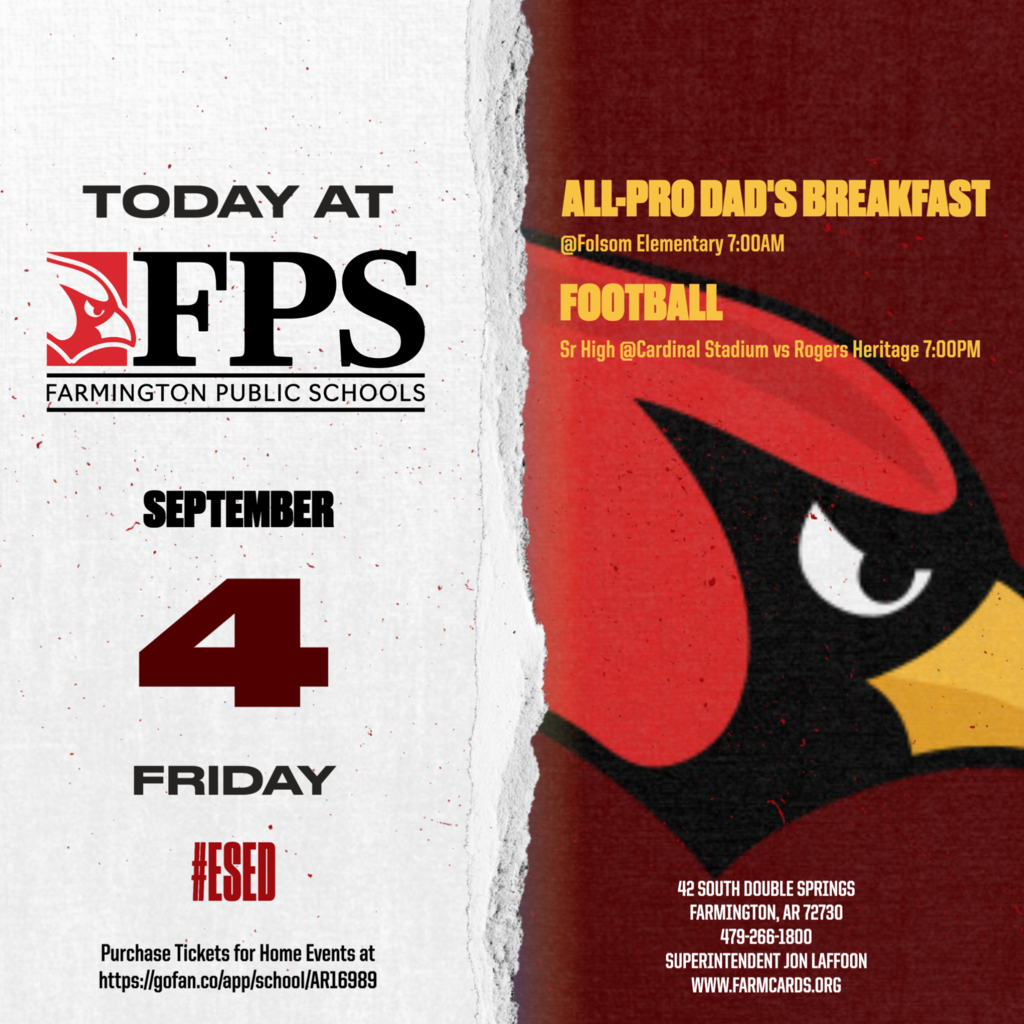 A flyer displays a red and white design for a school event on September 4, Friday.