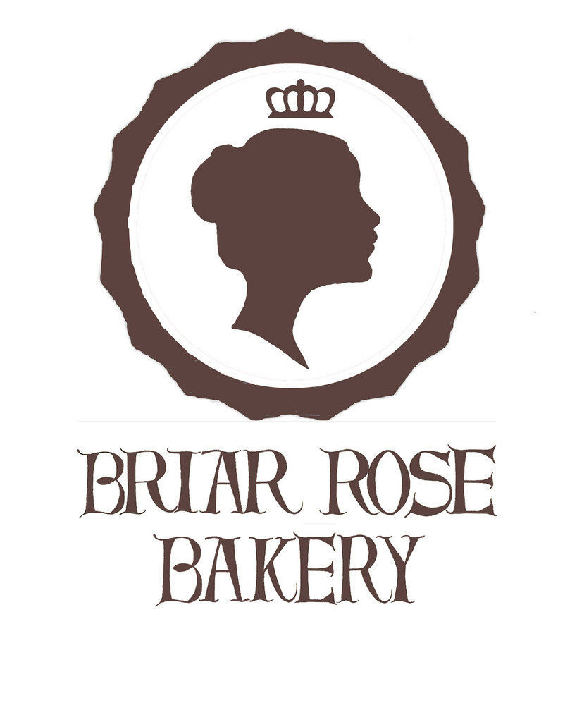 Logo with a crown silhouette of a woman's head in a circle, and the words "Briar Rose Bakery" below.