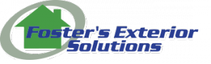 Logo for Foster's Exterior Solutions, featuring a green house with blue text on a black background.