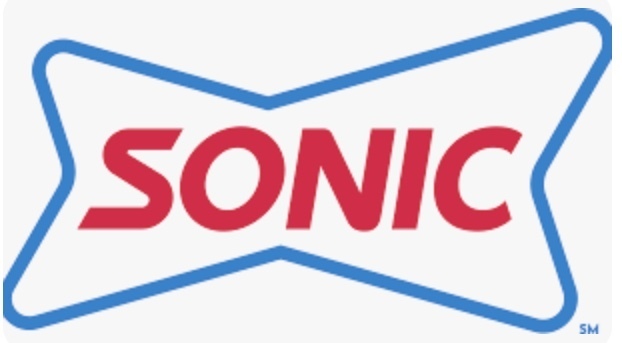The Sonic Drive-In logo in red and blue. It includes a blue swoosh with the word "Sonic" in red.