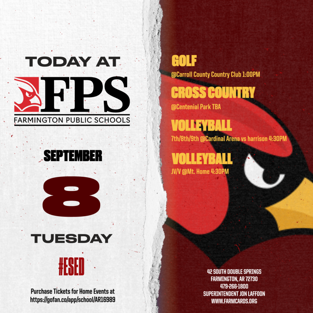 A sports schedule for September 8, featuring events such as golf and volleyball, with a maroon background.