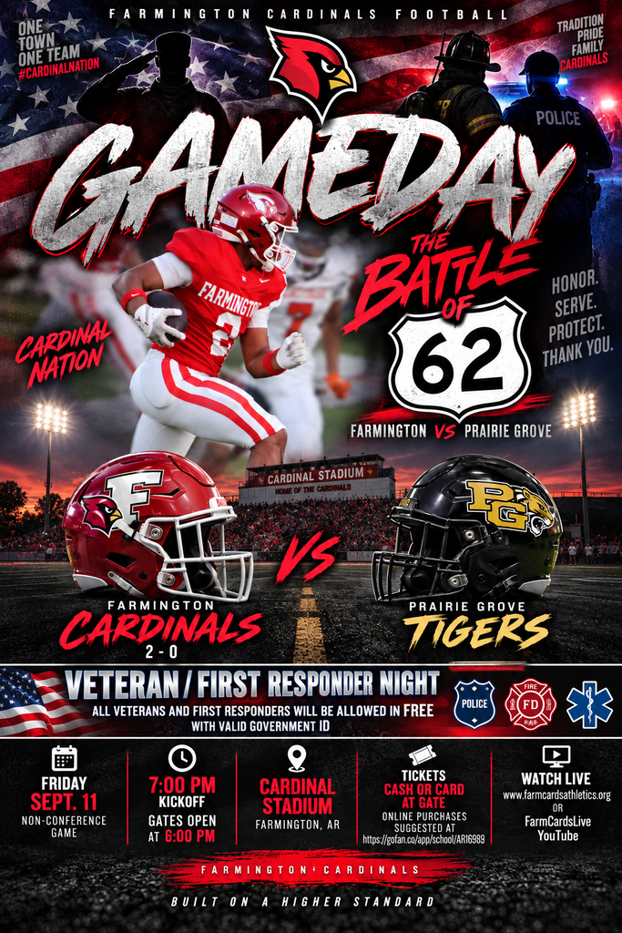 A football poster for Gameday. It features two helmets, a player in red and a player in black.