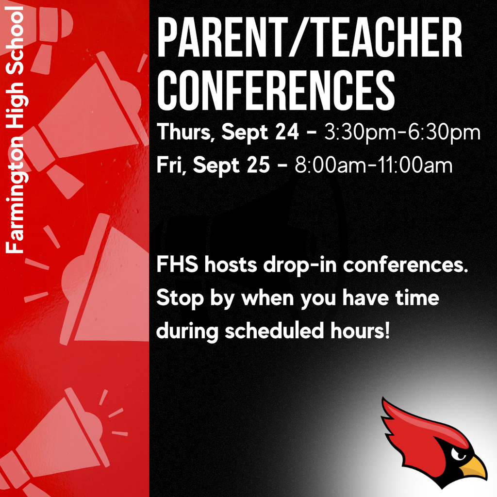 Flyer about parent-teacher conferences on Thursday, September 24, and Friday, September 25, with school logo.