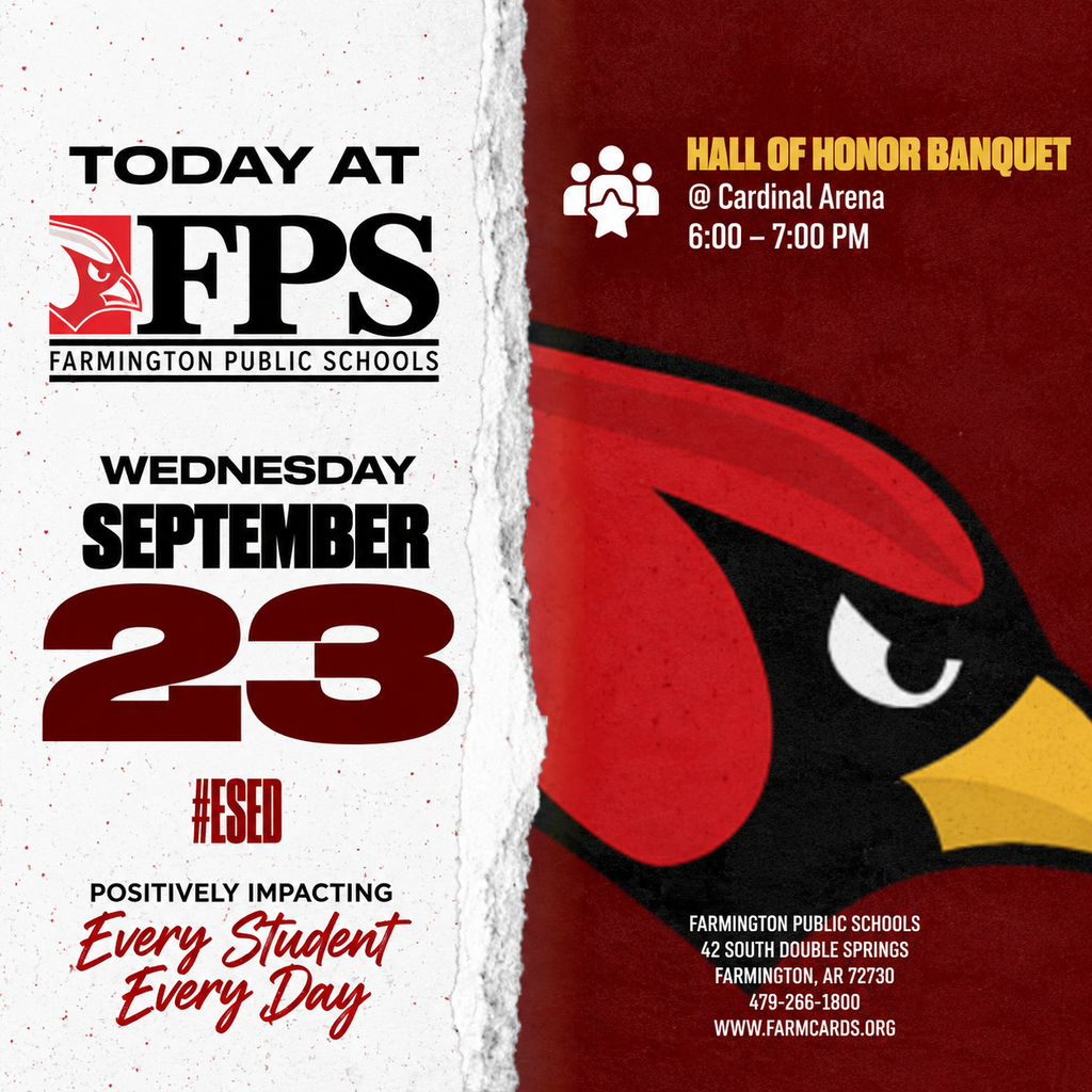 A school event flyer with date, time, and location. A bird head logo in red, black, and yellow.