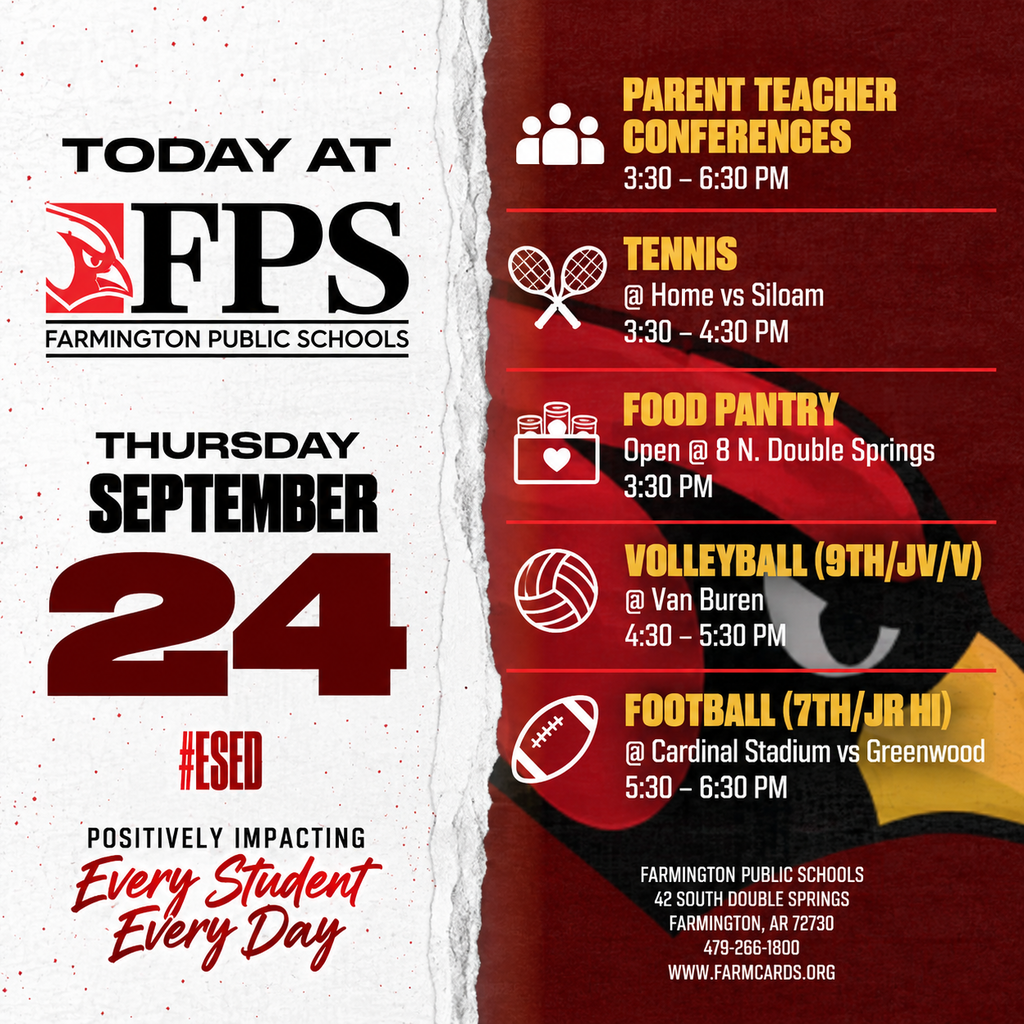 A school event flyer displays sports activities and a food pantry on Thursday, September 24. Sports include tennis, volleyball, and football at specific times.