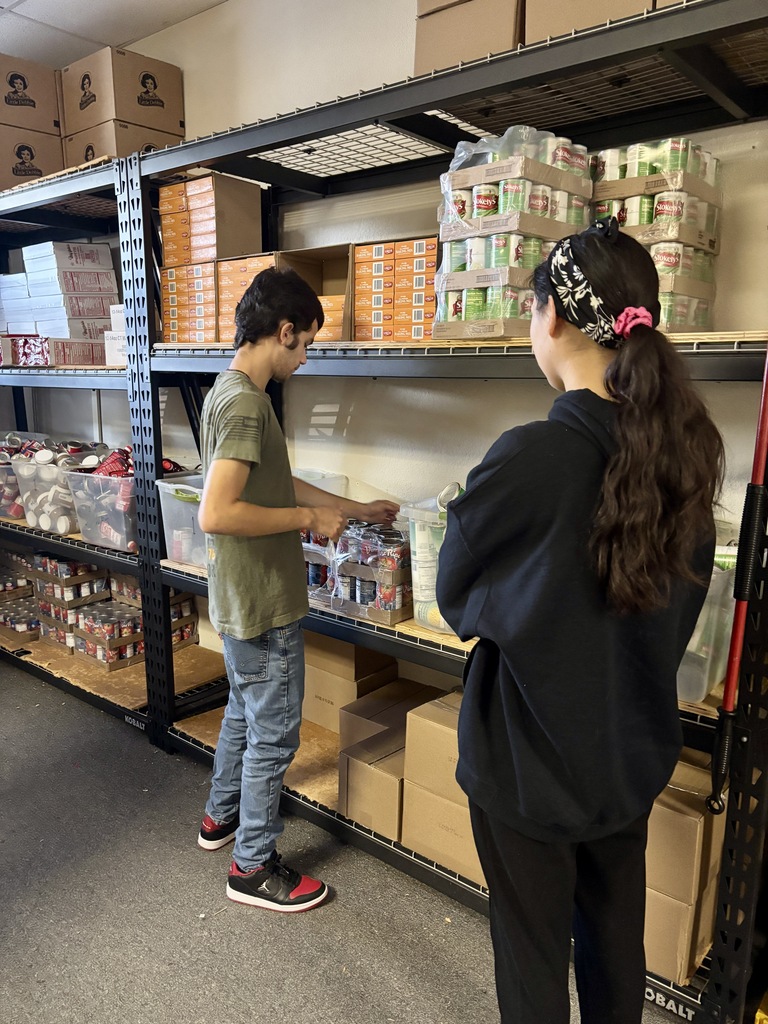 Two individuals examine items on shelves; one holds a box while the other looks at items. Shelves are filled with various products in boxes.