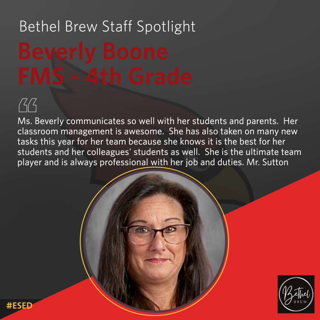 Black and red background with text and a woman's photo. The woman wears glasses and has brown hair.