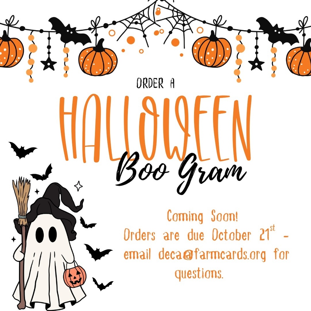 Halloween themed party invitation features a ghost, pumpkins, bats, and a spider web. Text reads "Order a Halloween Boo Gram" and "Coming Soon!"