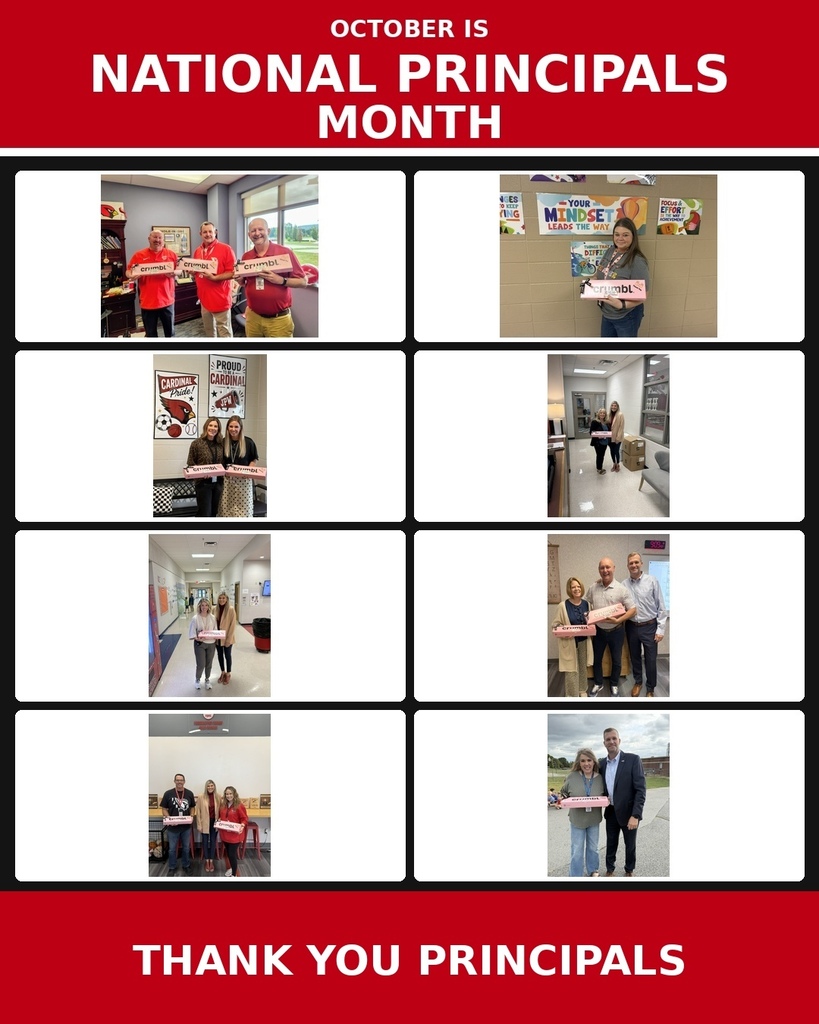 A collage of people in red and white, holding signs. Text reads "OCTOBER IS NATIONAL PRINCIPALS MONTH" and "THANK YOU PRINCIPALS."
