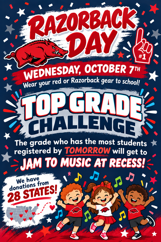 Poster with a blue background and stars. It features the title "Razorback Day" and the date "Wednesday, October 7th."