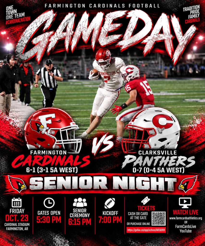An event poster for a football game showing players, coaches, and helmets with text.