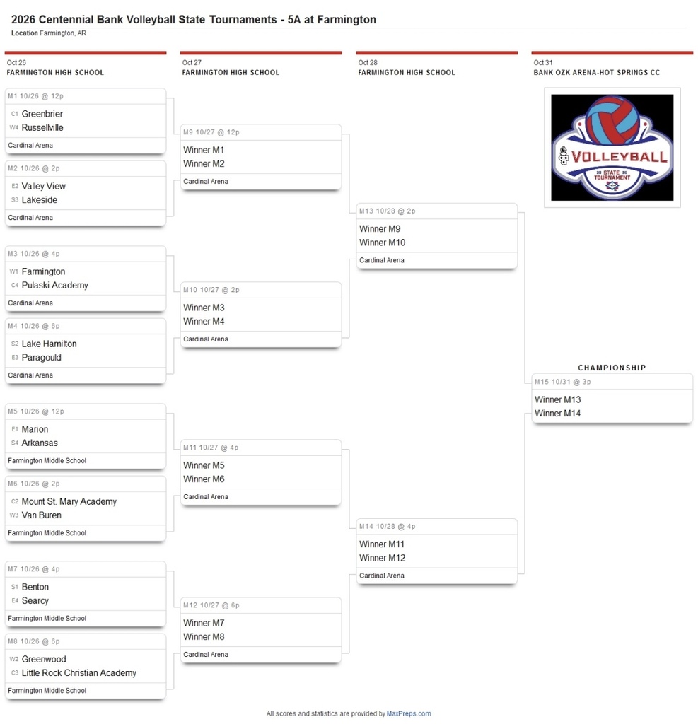 A webpage displaying a volleyball tournament bracket with team names, scores, and match details.