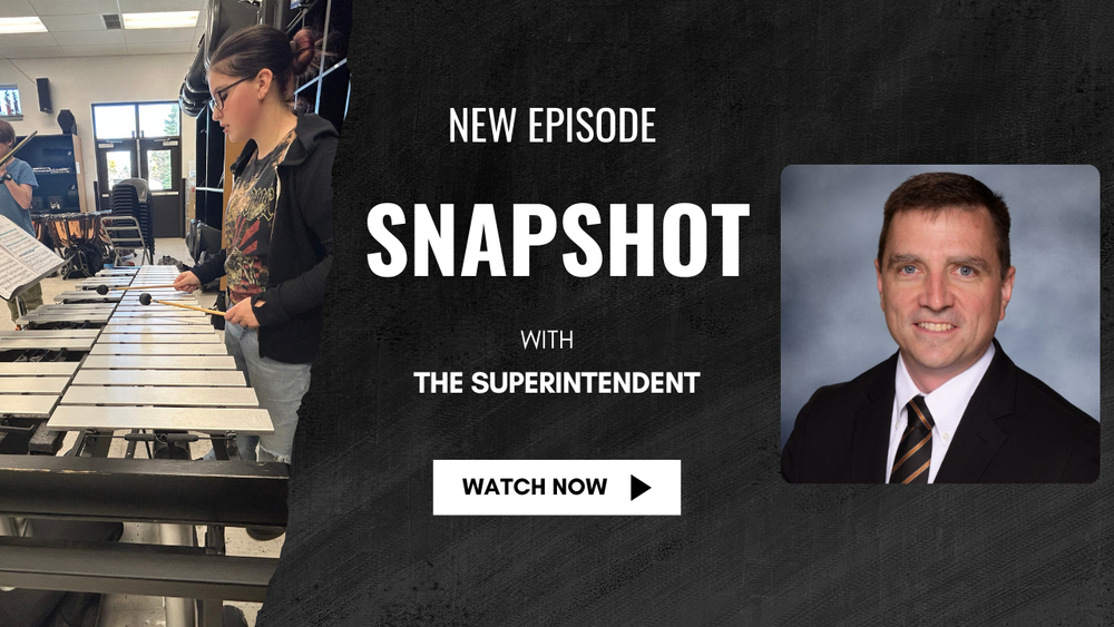 Middle School band class and a picture of Dr. Gibbs. New Episode Snapshot With the Superintendent - Watch now