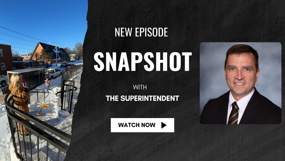 New Episode Snapshot With The Superintendent -picture of custodians shoveling snow and another picture of Dr. Kyle Gibbs