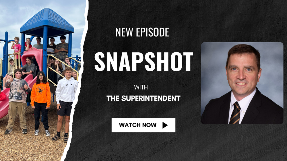 New episode watch now snapshot with the superintendent. Picture of middle school students on Roosevelt playground and another picture of Dr. Gibbs