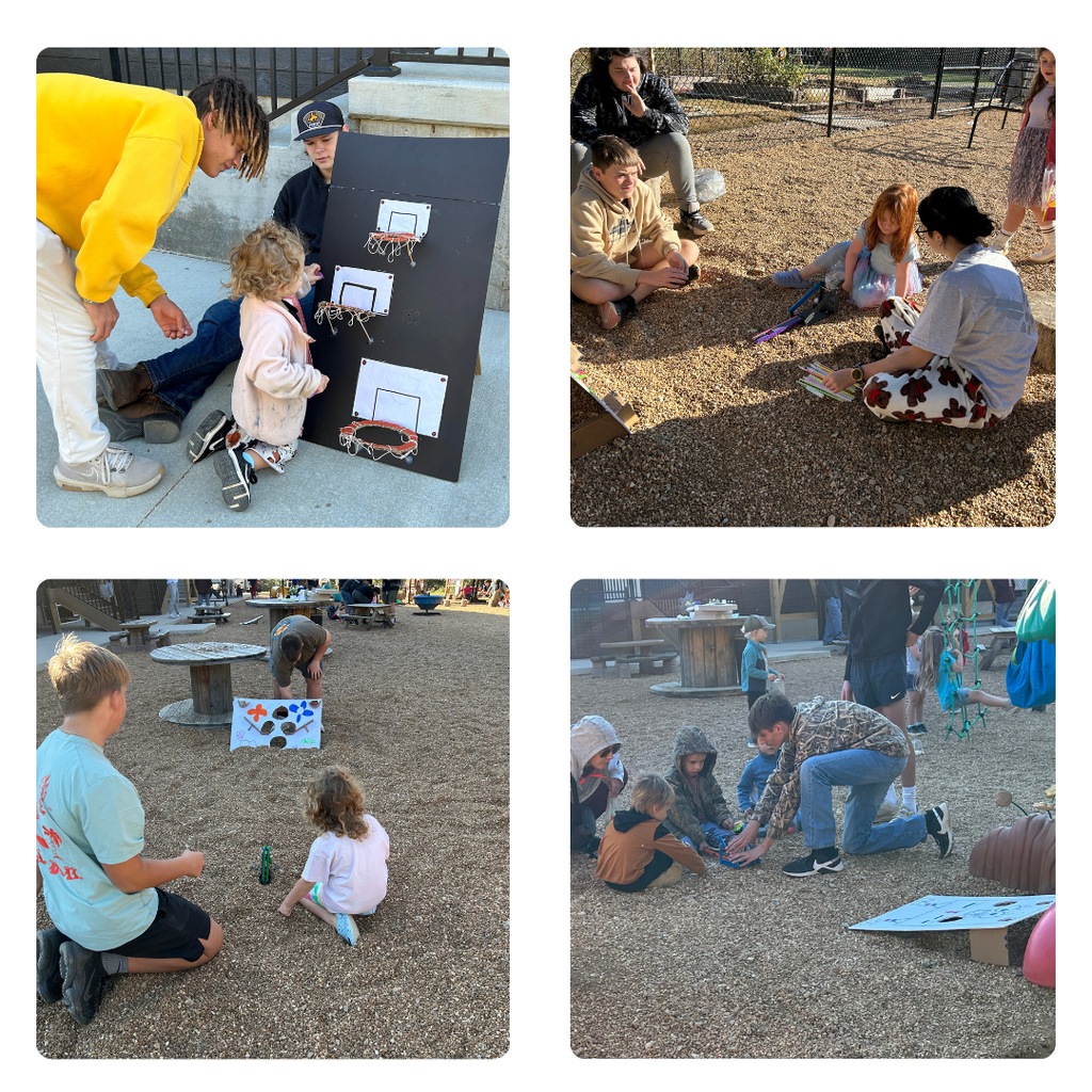 students and children playing games on the playground