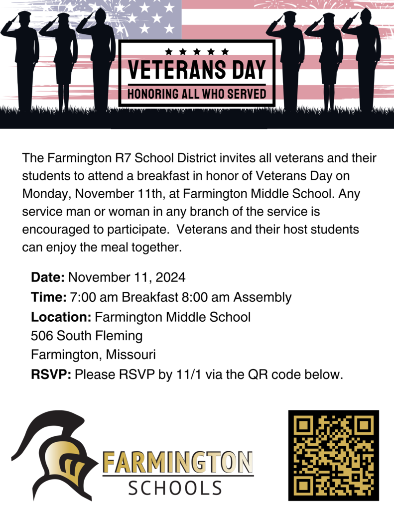 veterans day breakfast at ms from 7:00 -8:00 am please rsvp by 11/1
