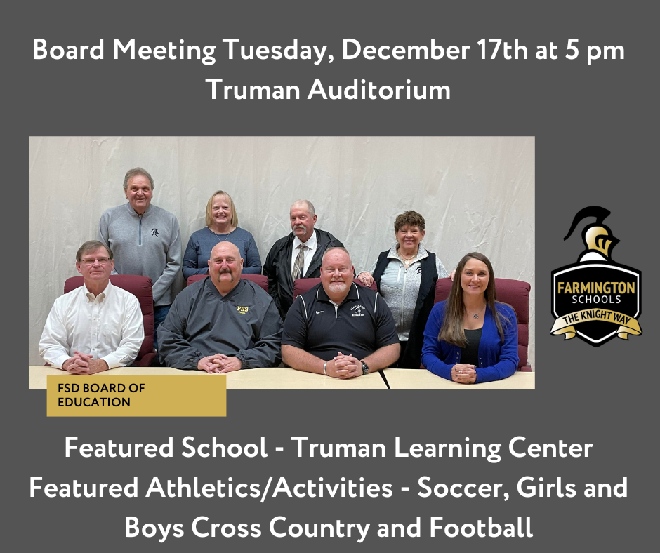 Board Meeting Tuesday, December 17th at 5 pm